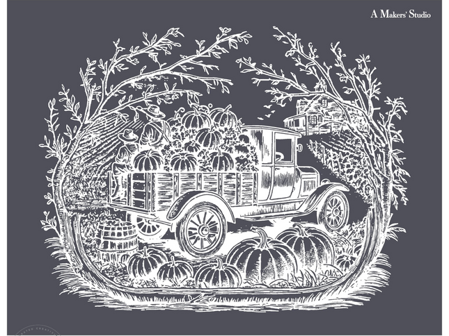 Pumpkin Truck Scene - Mesh Stencil 12x12