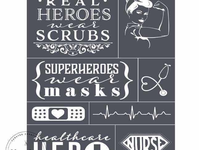 Real Heroes Wear Scrubs - Mesh Stencil 8.5x11